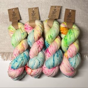 NWT. Yarn Bee Authentic Hand Dyed Yarn. 4 Hanks. Color - Flower Fusion